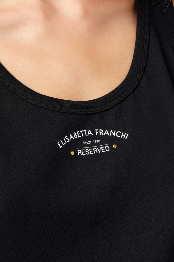 Cotton jersey top with logo print - Elisabetta Franchi® Outlet