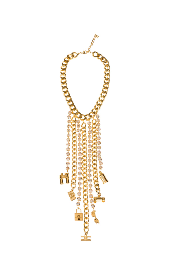 Necklace with rhinestones and charms chains - Elisabetta Franchi® Outlet