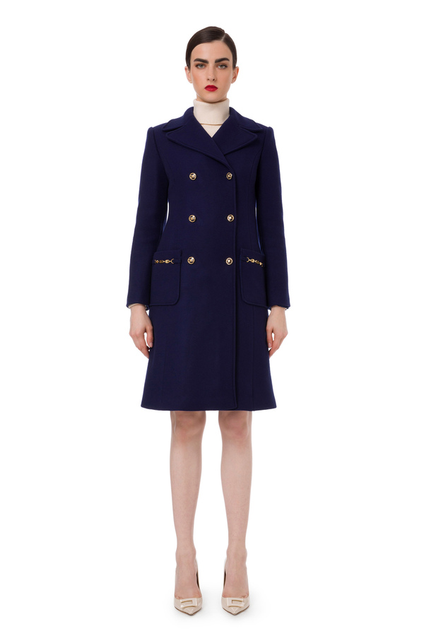 A-line cloth coat with logo details - Elisabetta Franchi® Outlet