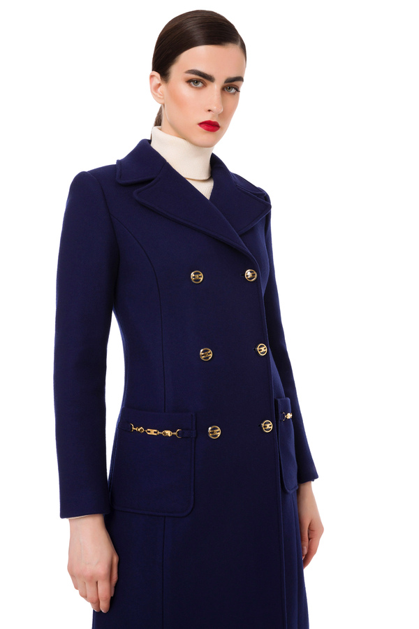 Manteau de drap avec ligne trapèze et détails à logo - Elisabetta Franchi® Outlet