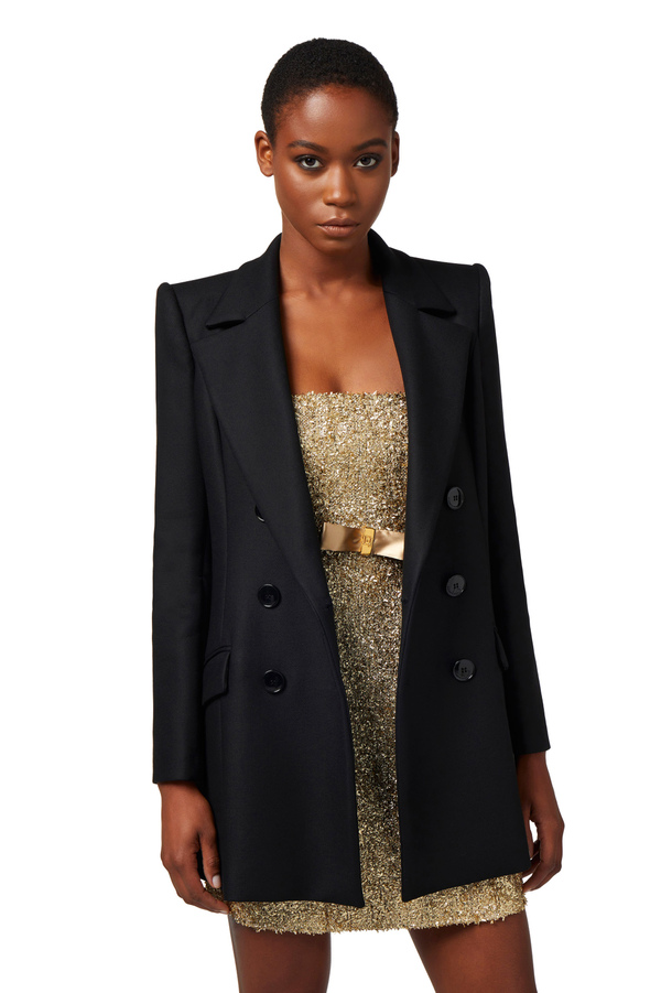 Double-breasted crêpe jacket - Elisabetta Franchi® Outlet