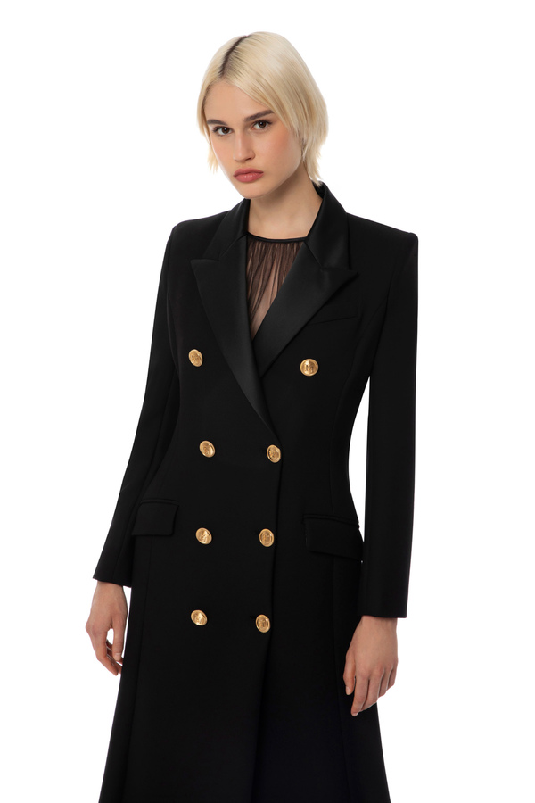 Tuxedo-cut crêpe coat - Elisabetta Franchi® Outlet
