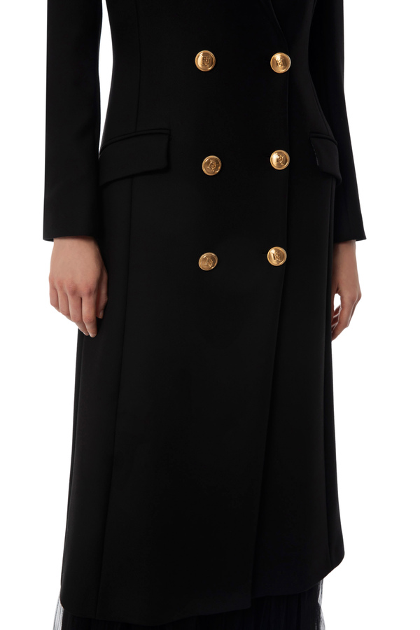 Tuxedo-cut crêpe coat - Elisabetta Franchi® Outlet