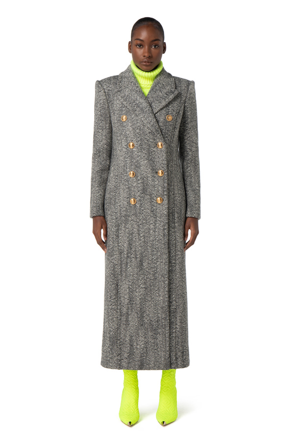 Gerade geschnittener Mantel aus Bouclé-Wolle - Elisabetta Franchi® Outlet