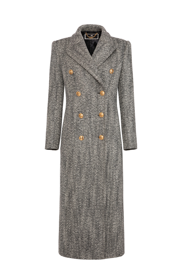 Gerade geschnittener Mantel aus Bouclé-Wolle - Elisabetta Franchi® Outlet