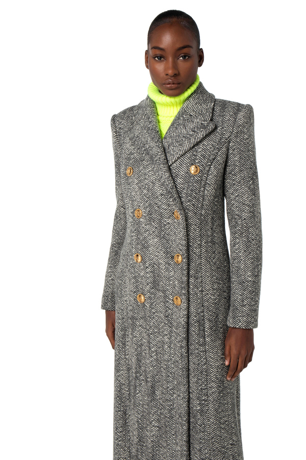 Gerade geschnittener Mantel aus Bouclé-Wolle - Elisabetta Franchi® Outlet