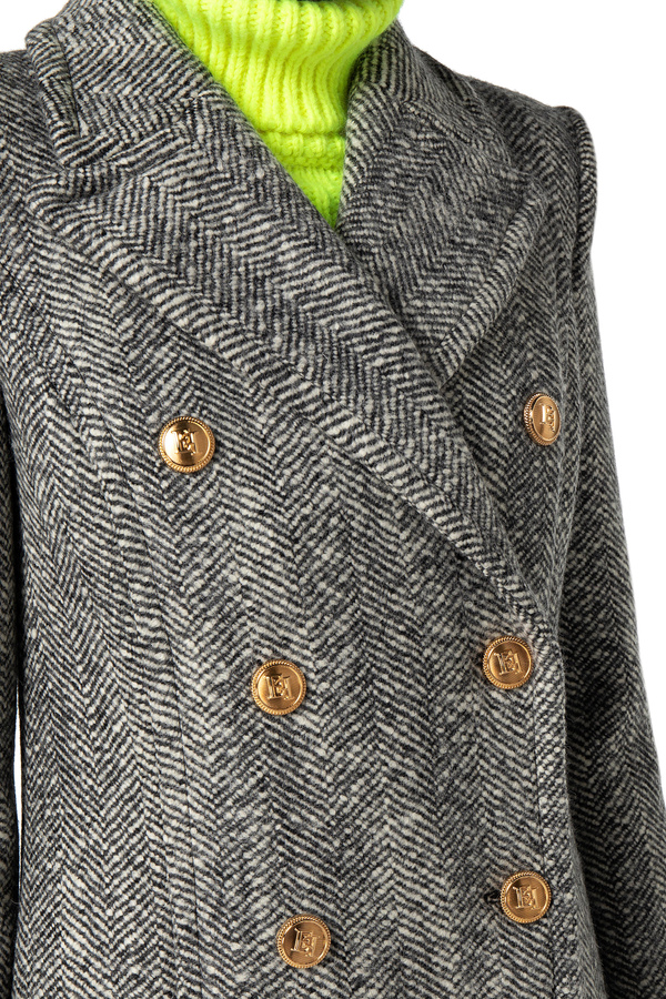 Gerade geschnittener Mantel aus Bouclé-Wolle - Elisabetta Franchi® Outlet