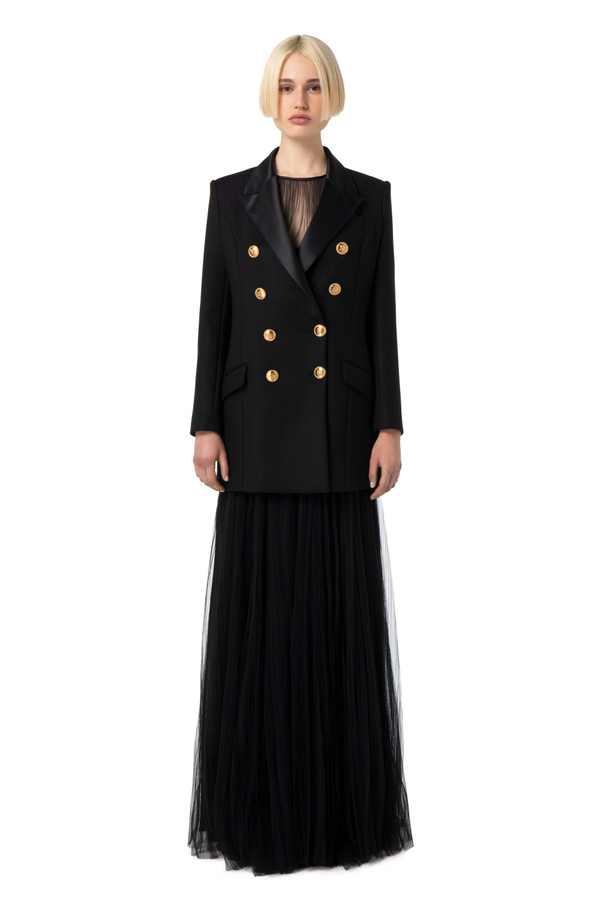 Tuxedo-cut short crêpe coat - Elisabetta Franchi® Outlet