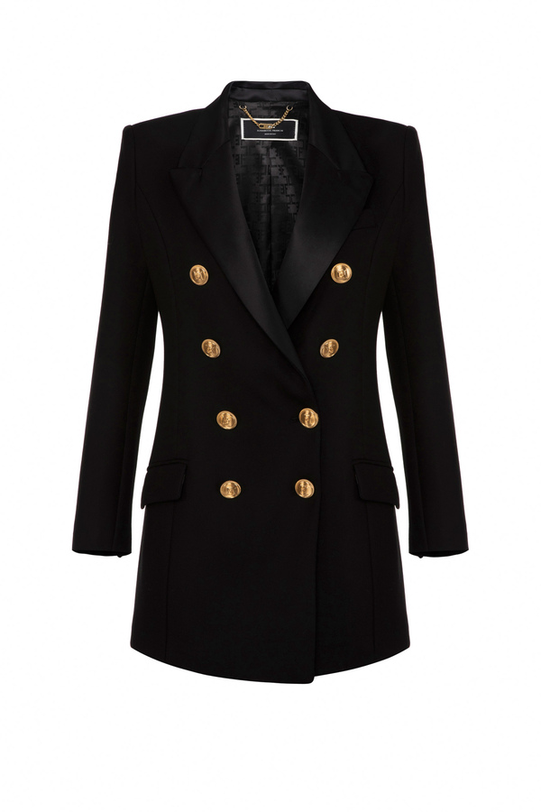 Tuxedo-cut short crêpe coat - Elisabetta Franchi® Outlet