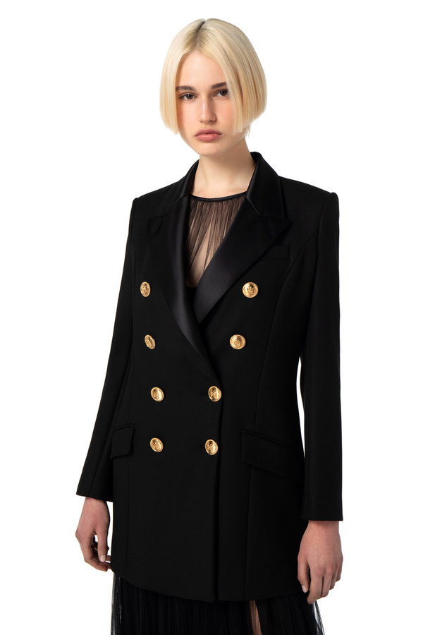 Tuxedo-cut short crêpe coat - Elisabetta Franchi® Outlet