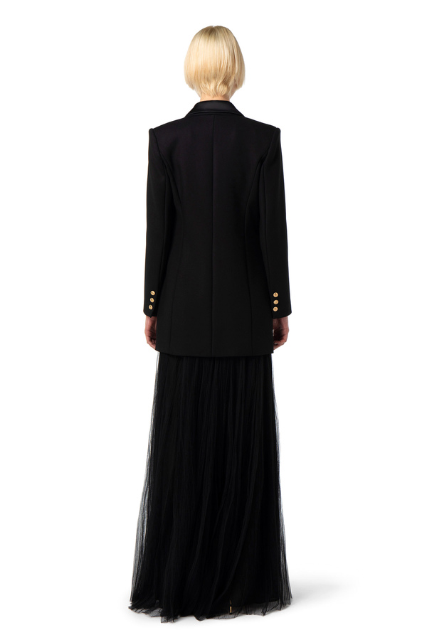 Tuxedo-cut short crêpe coat - Elisabetta Franchi® Outlet