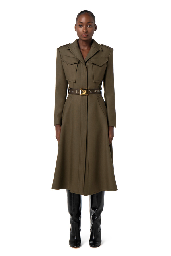 Frock coat-cut crêpe coat - Elisabetta Franchi® Outlet