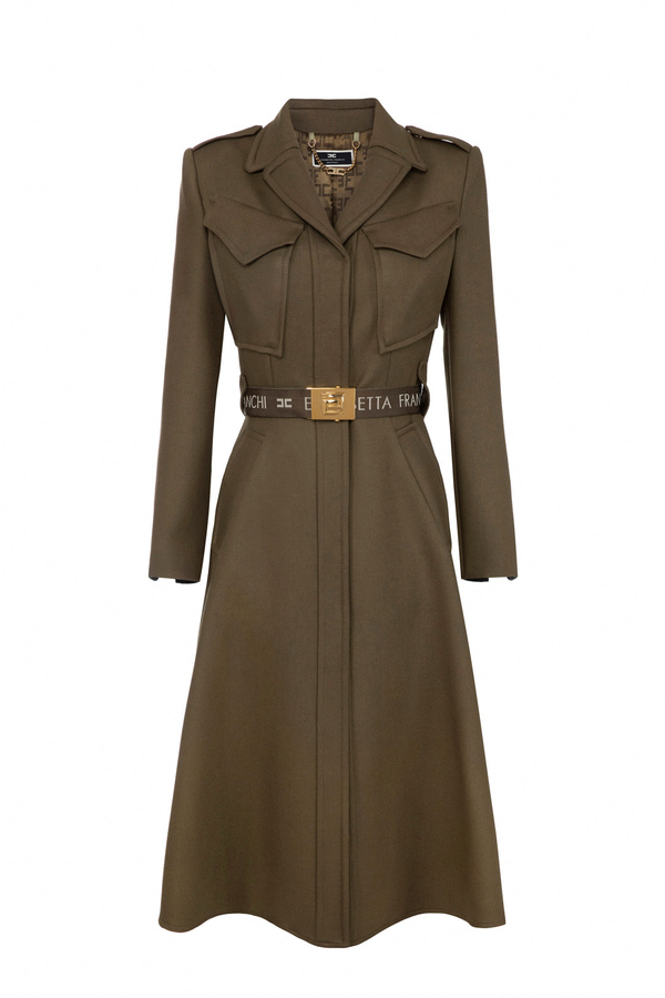 Frock coat-cut crêpe coat - Elisabetta Franchi® Outlet