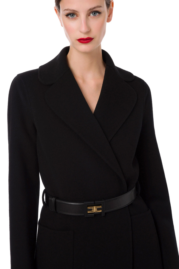 Manteau en laine et cachemire avec ceinture à logo - Elisabetta Franchi® Outlet