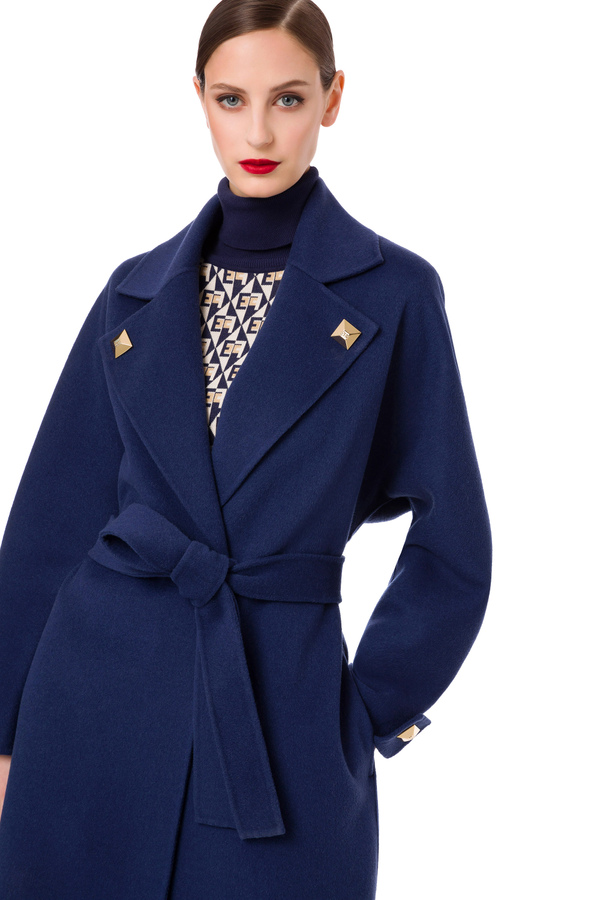 Dressing gown style cloth coat with studs - Elisabetta Franchi® Outlet