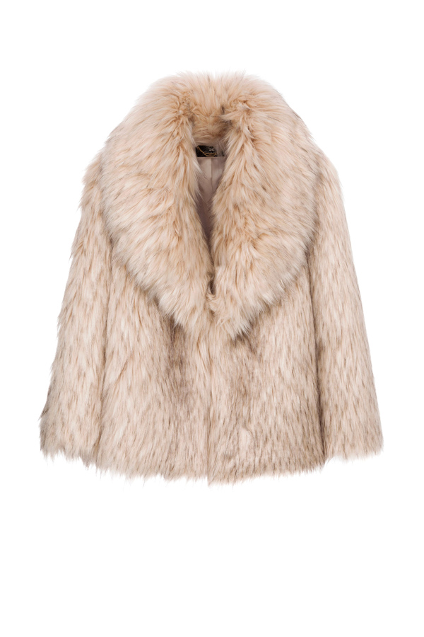 Faux fur coat with wide shawl - Elisabetta Franchi® Outlet