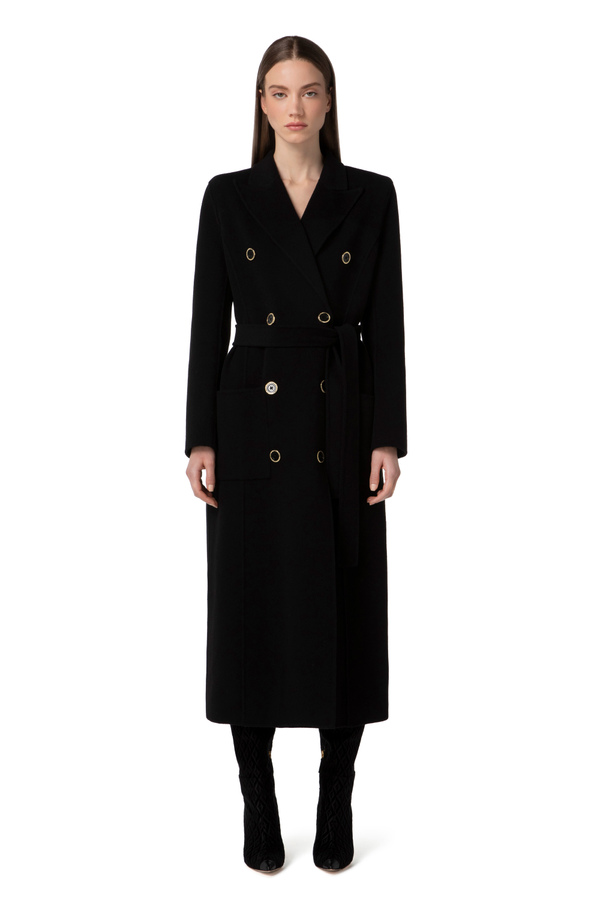 Straight-cut pure wool coat - Elisabetta Franchi® Outlet