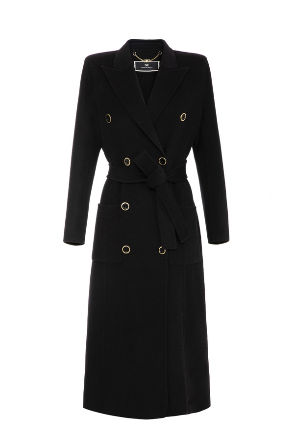 Straight-cut pure wool coat - Elisabetta Franchi® Outlet
