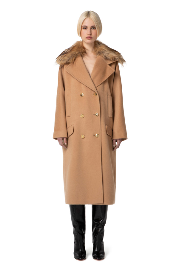 Pure wool coat with faux fur collar - Elisabetta Franchi® Outlet