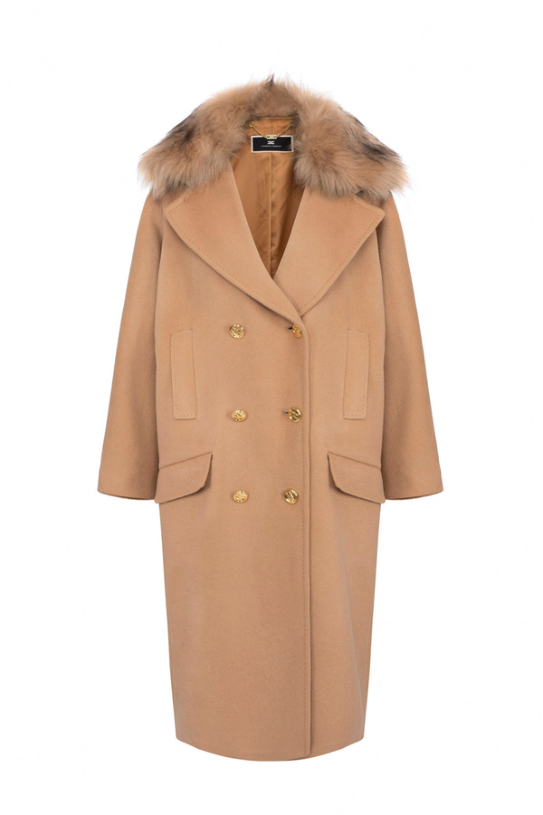 Pure wool coat with faux fur collar - Elisabetta Franchi® Outlet