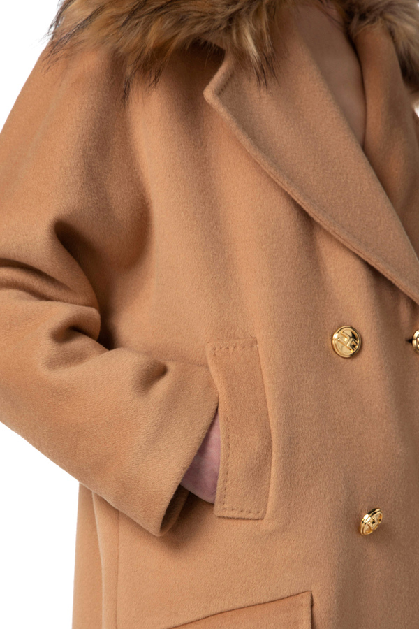 Pure wool coat with faux fur collar - Elisabetta Franchi® Outlet