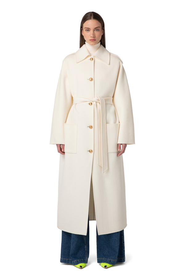 Pure wool coat with shirt collar - Elisabetta Franchi® Outlet