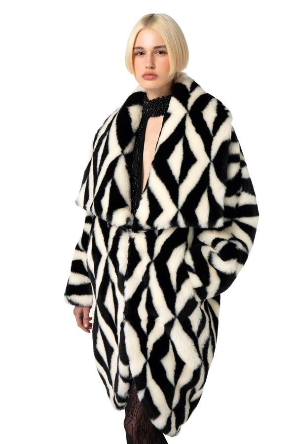 Faux-fur kimono coat - Elisabetta Franchi® Outlet