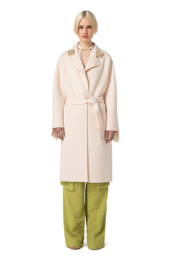 Wool coat with pins on the lapel - Elisabetta Franchi® Outlet