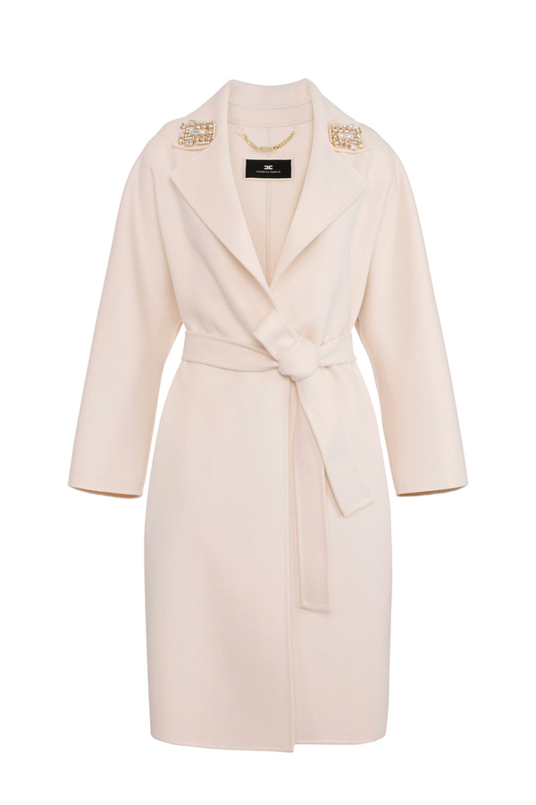 Wool coat with pins on the lapel - Elisabetta Franchi® Outlet