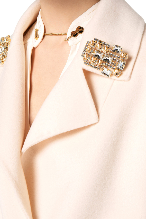 Wool coat with pins on the lapel - Elisabetta Franchi® Outlet