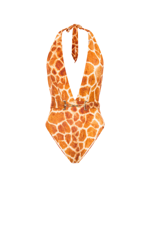 One-piece swimsuit with giraffe print - Elisabetta Franchi® Outlet