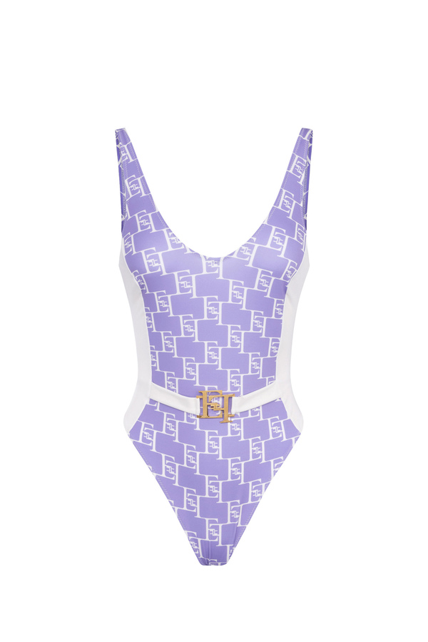 Logo print Lycra one-piece swimsuit with waistband - Elisabetta Franchi® Outlet