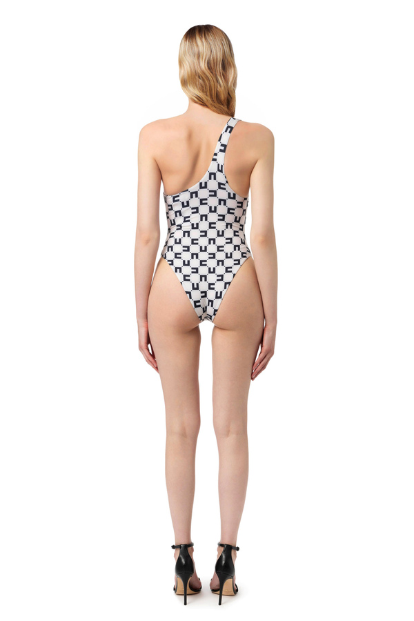 Costume intero monospalla in lycra con catena foulard - Elisabetta Franchi® Outlet