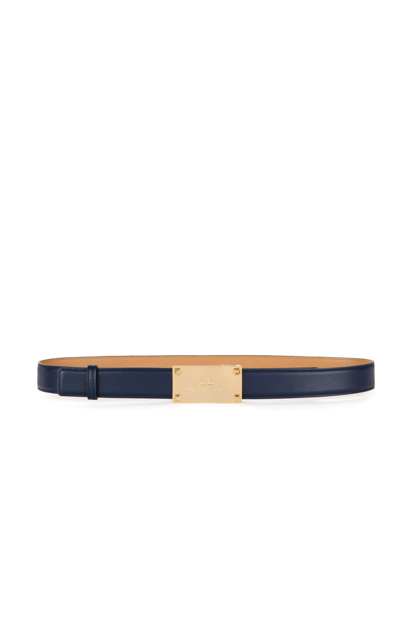 Cinturón de tiro regular con placa dorada grabada - Elisabetta Franchi® Outlet