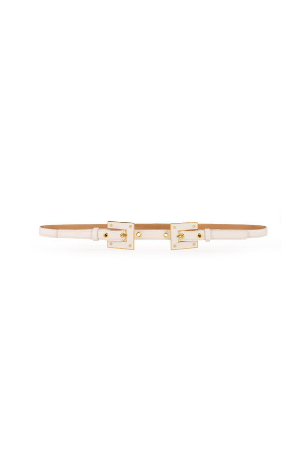 Cintura sottile in pelle sintetica con fibbia logo - Elisabetta Franchi® Outlet