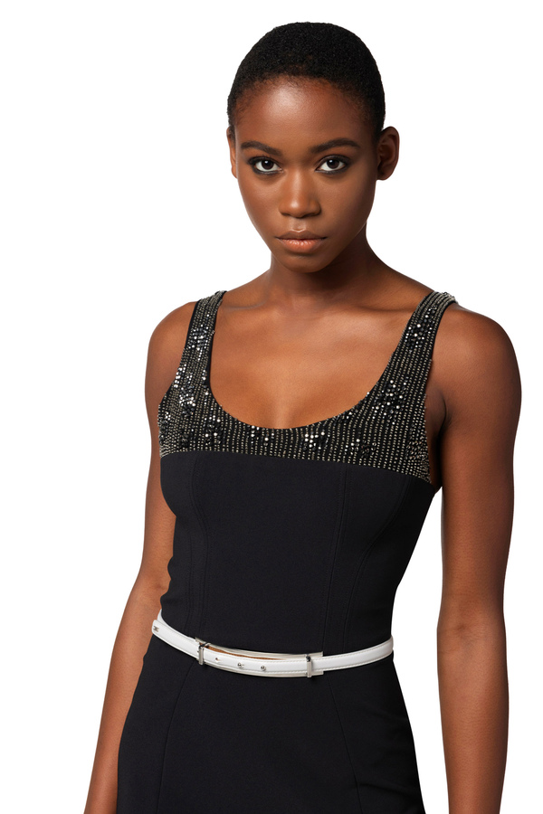 Faux leather thin belt with box buckle - Elisabetta Franchi® Outlet