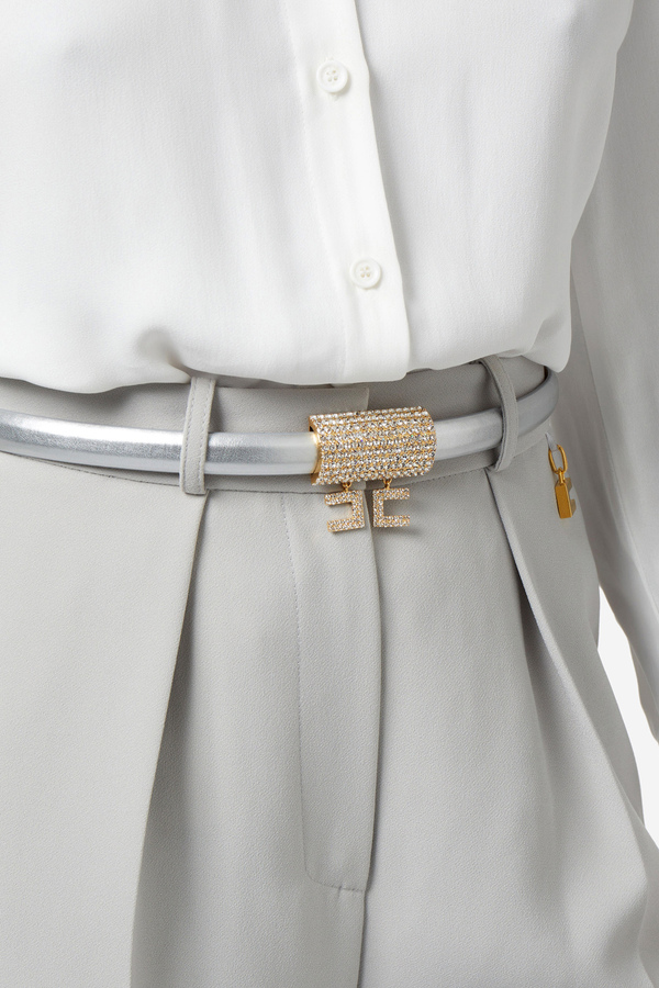 Cintura sottile in pelle sintetica con fibbia strass - Elisabetta Franchi® Outlet