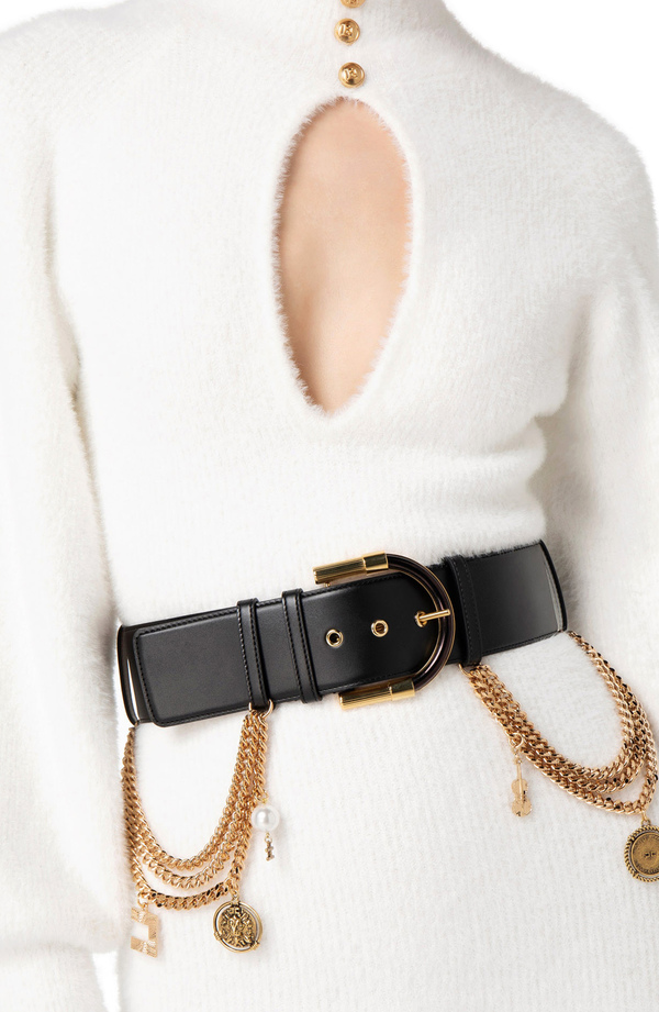 Breiter Kunstledergürtel mit Charms - Elisabetta Franchi® Outlet
