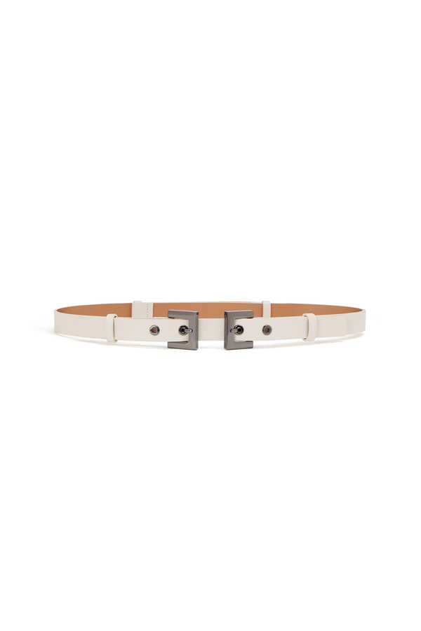 Cintura sottile in pelle sintetica con doppia fibbia - Elisabetta Franchi® Outlet