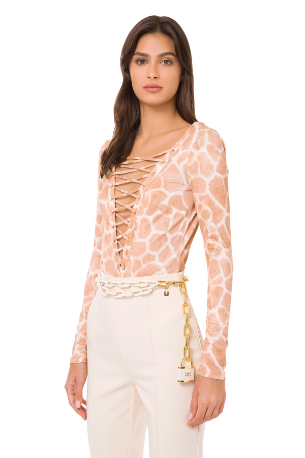 High waist belt with maxi two-tone chain - Elisabetta Franchi® Outlet