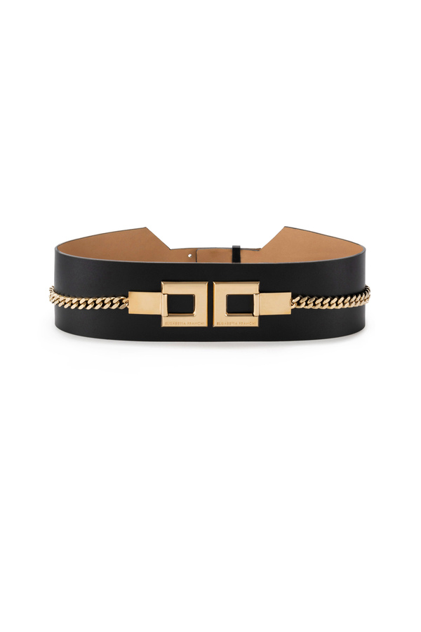 Cintura alta in pelle sintetica con logo e catena - Elisabetta Franchi® Outlet
