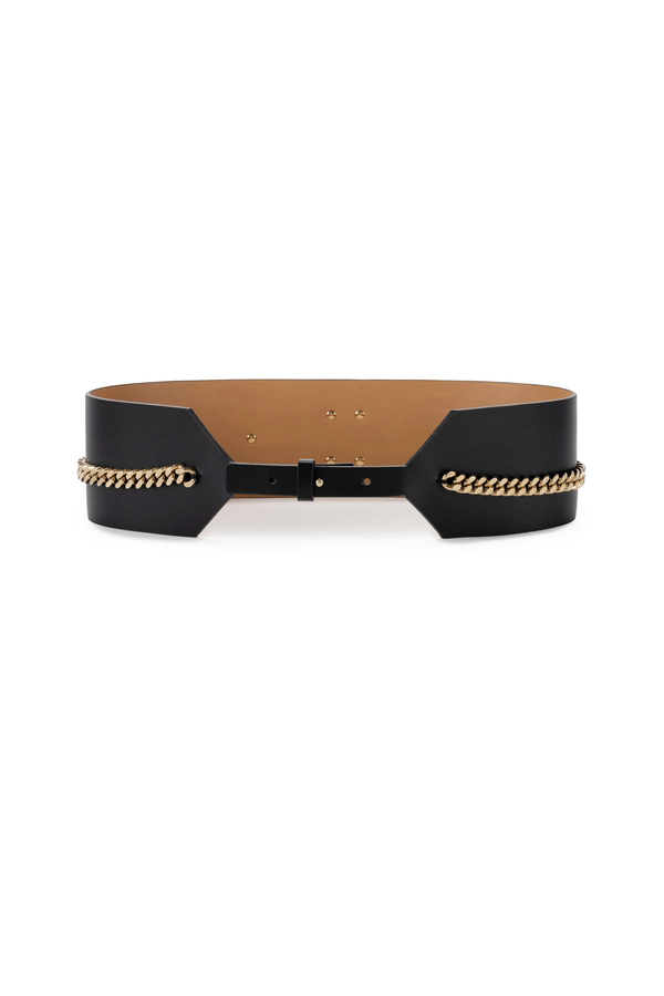 Cintura alta in pelle sintetica con logo e catena - Elisabetta Franchi® Outlet