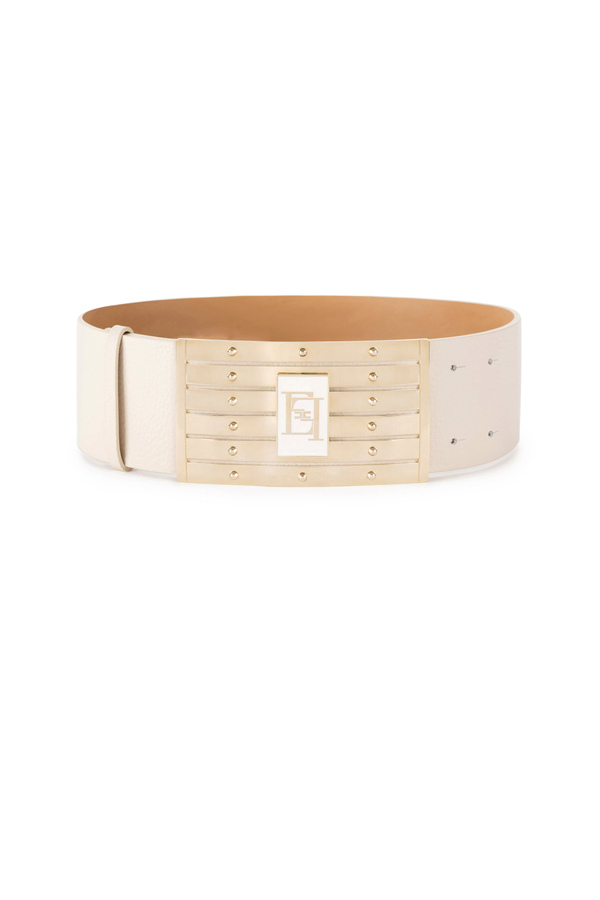 Cintura alta in pelle con fibbia smaltata - Elisabetta Franchi® Outlet