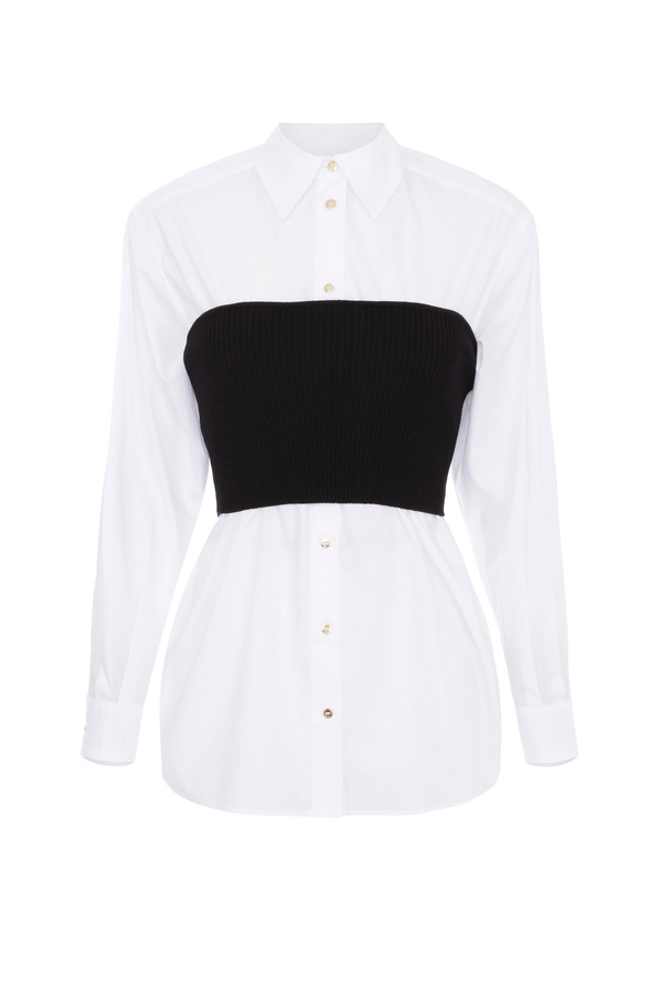 Long shirt with knit overlapping bodice - Elisabetta Franchi® Outlet