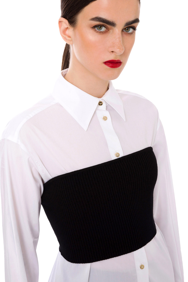 Lange Hemdbluse mit übergelagertem Layered-Teil aus Strick - Elisabetta Franchi® Outlet