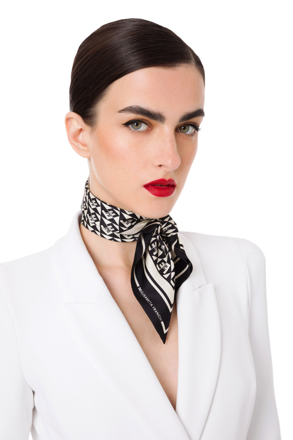 Silk foulard scarf with diamond pattern - Elisabetta Franchi® Outlet