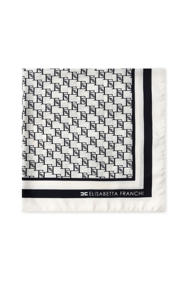 Mittelgroßes Halstuch aus Seidentwill mit Logo-Print - Elisabetta Franchi® Outlet