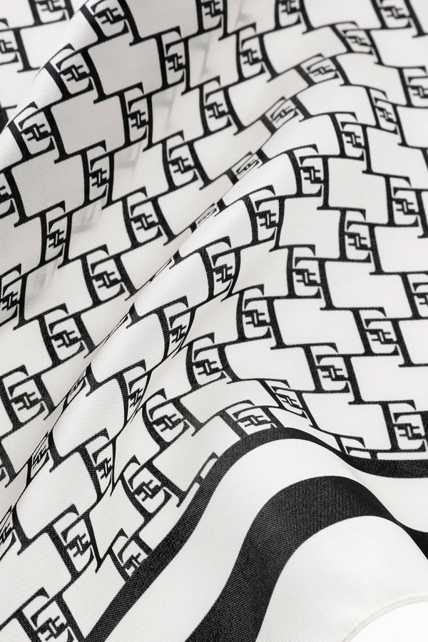 Mittelgroßes Halstuch aus Seidentwill mit Logo-Print - Elisabetta Franchi® Outlet