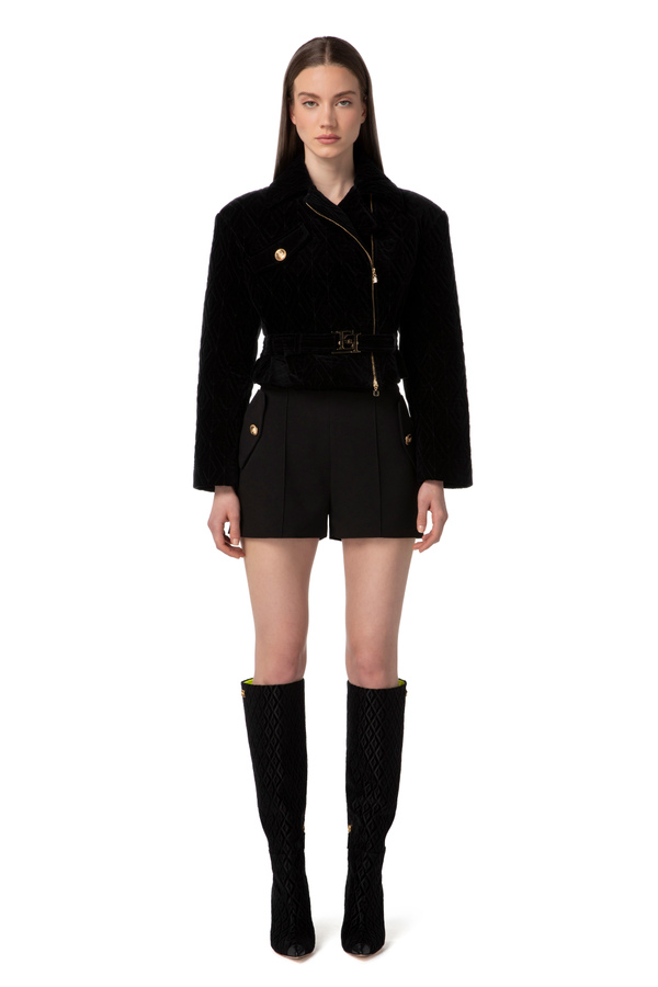 Bikerjacke im Cropped-Design aus besticktem Samt - Elisabetta Franchi® Outlet