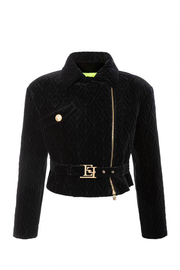Bikerjacke im Cropped-Design aus besticktem Samt - Elisabetta Franchi® Outlet